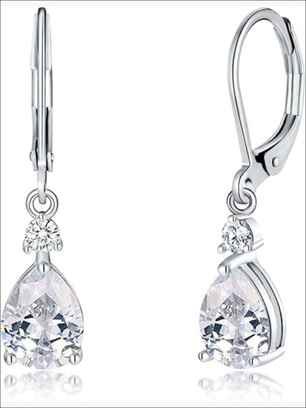 Teardrop Leverback Dangle Earrings Hypoallergenic 14K Gold Plated Cubic Zircon